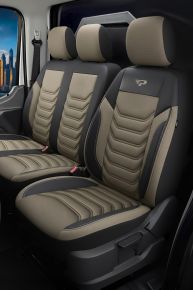 Presné autopoťahy Florida béžovo-čierne na mieru | Piké látka + Eko-koža | Toyota Proace 2 (2016–2025)