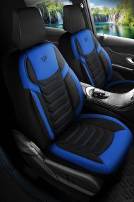 Sada látkových autopoťahov Manavgat čierno-modrej farby s moderným prešívaním, kompatibilná s ISUZU TROOPER