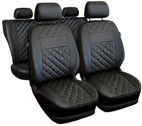 Sada čiernych univerzálnych autopoťahov Perfect Line z ekokože s béžovým prešívaním, – kompatibilná s LAND ROVER FREELANDER