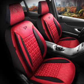 Sada látkových autopoťahov Senegal červeno-čiernej farby s moderným prešívaním, kompatibilná s LANCIA DELTA