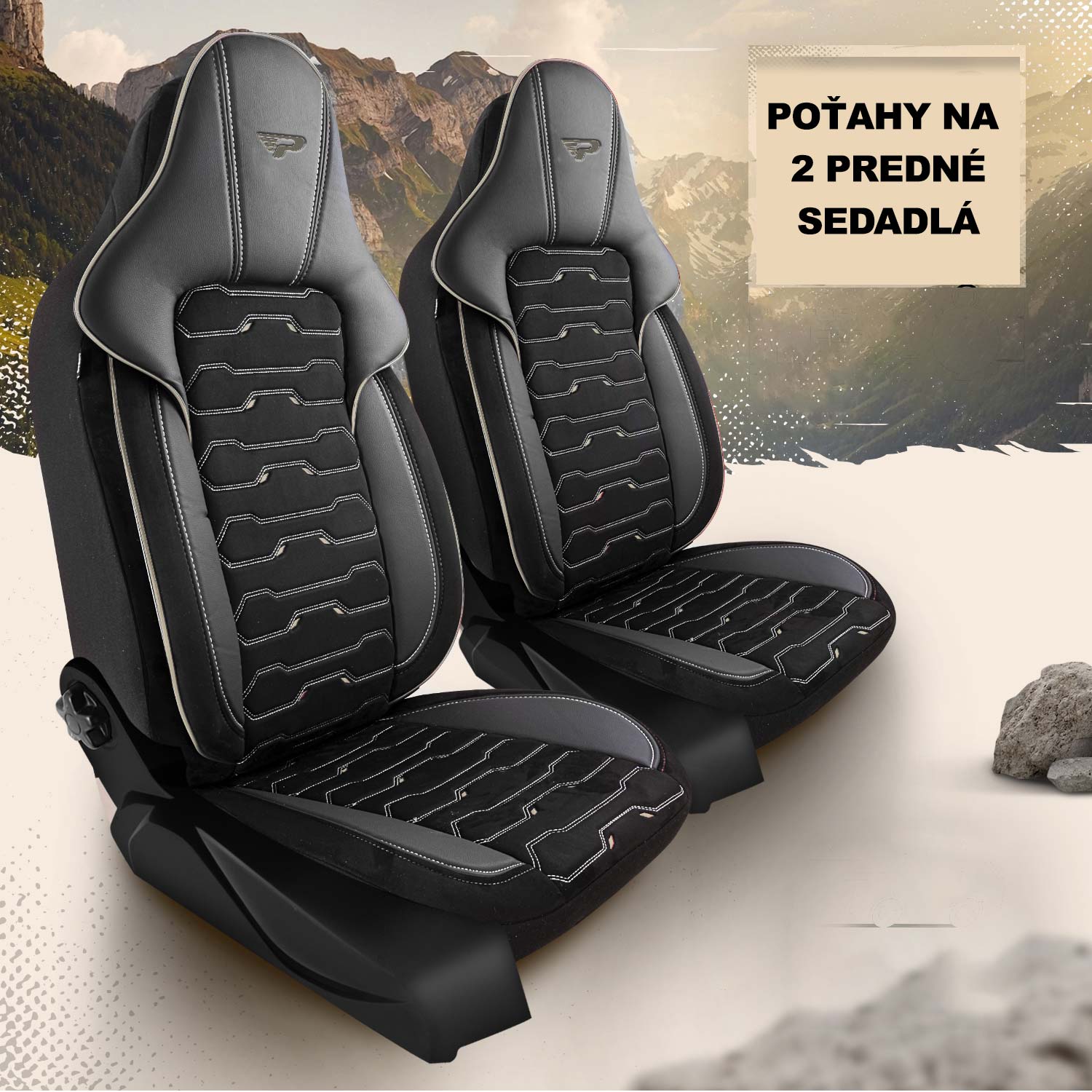 Autopoťahy Beirut pre 2 predné sedadlá v čiernom prevedení s béžovým lemovaním