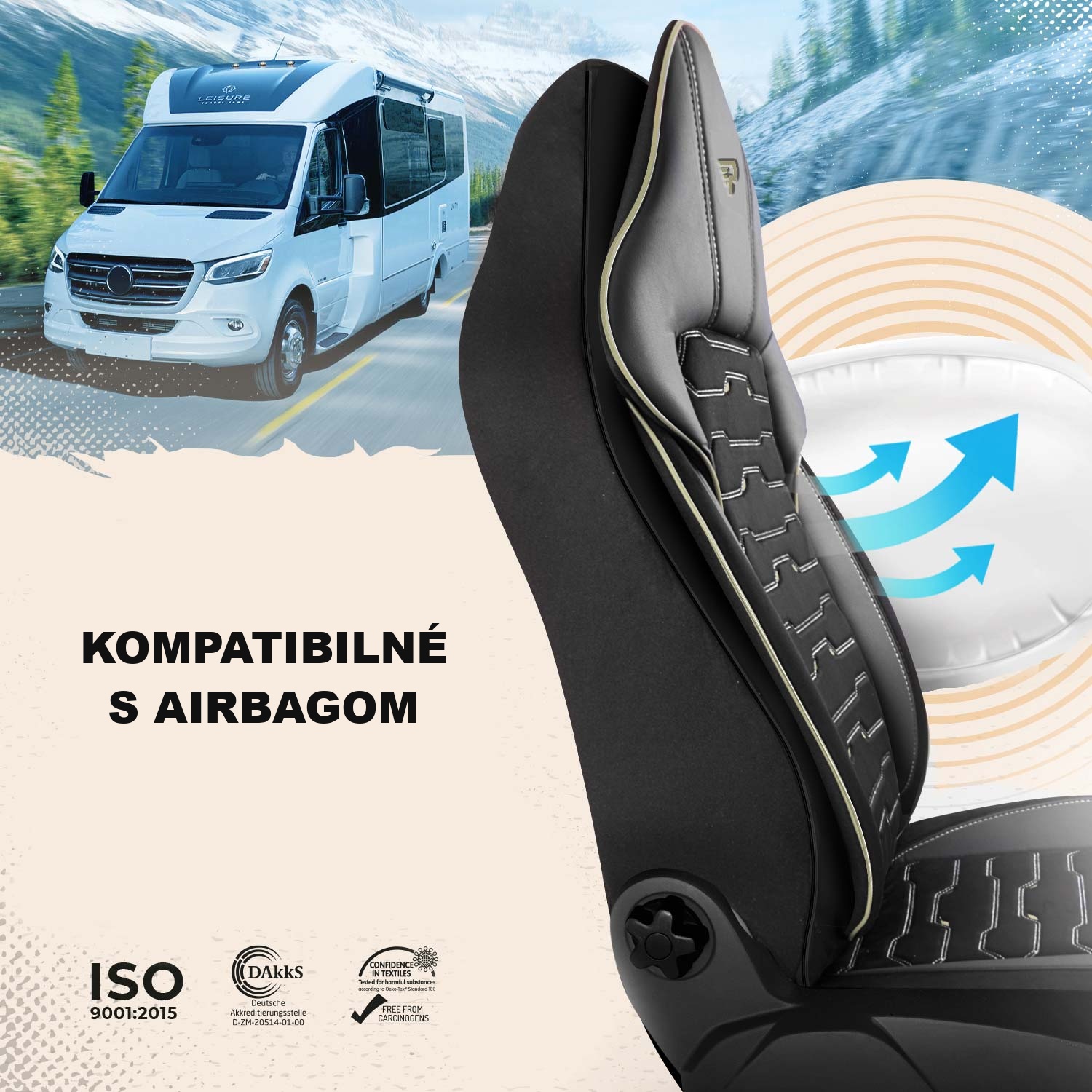 Autopoťahy Beirut kompatibilné so sedadlami s bočnými airbagmi