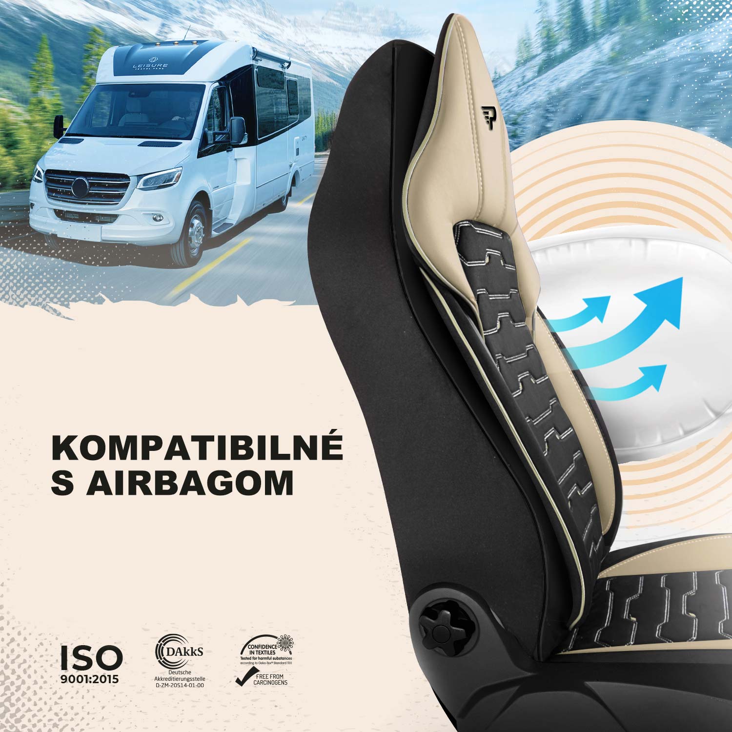 Autopoťahy Beirut kompatibilné so sedadlami s bočnými airbagmi