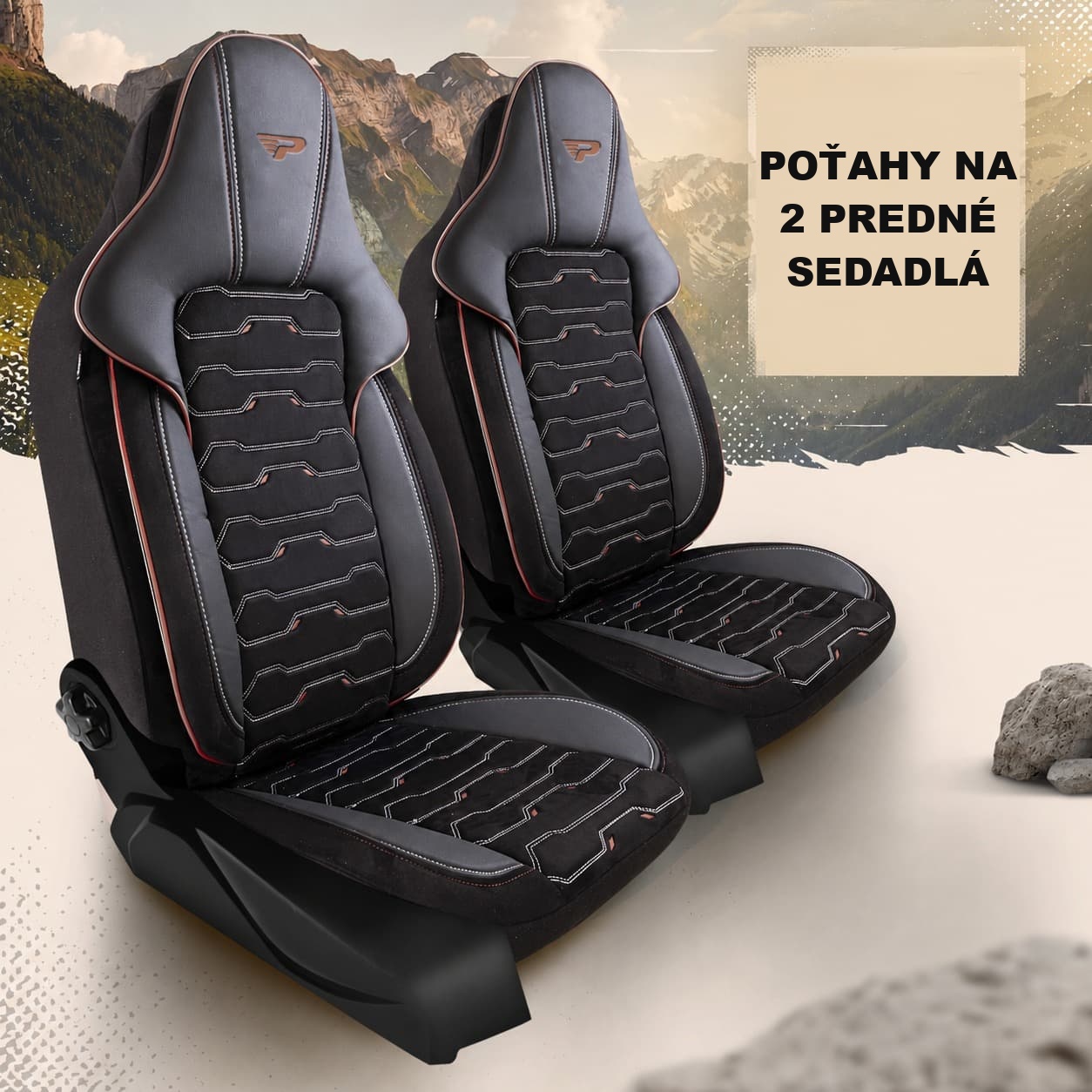 Autopoťahy Beirut pre 2 predné sedadlá v čiernom prevedení s hnedým lemovaním