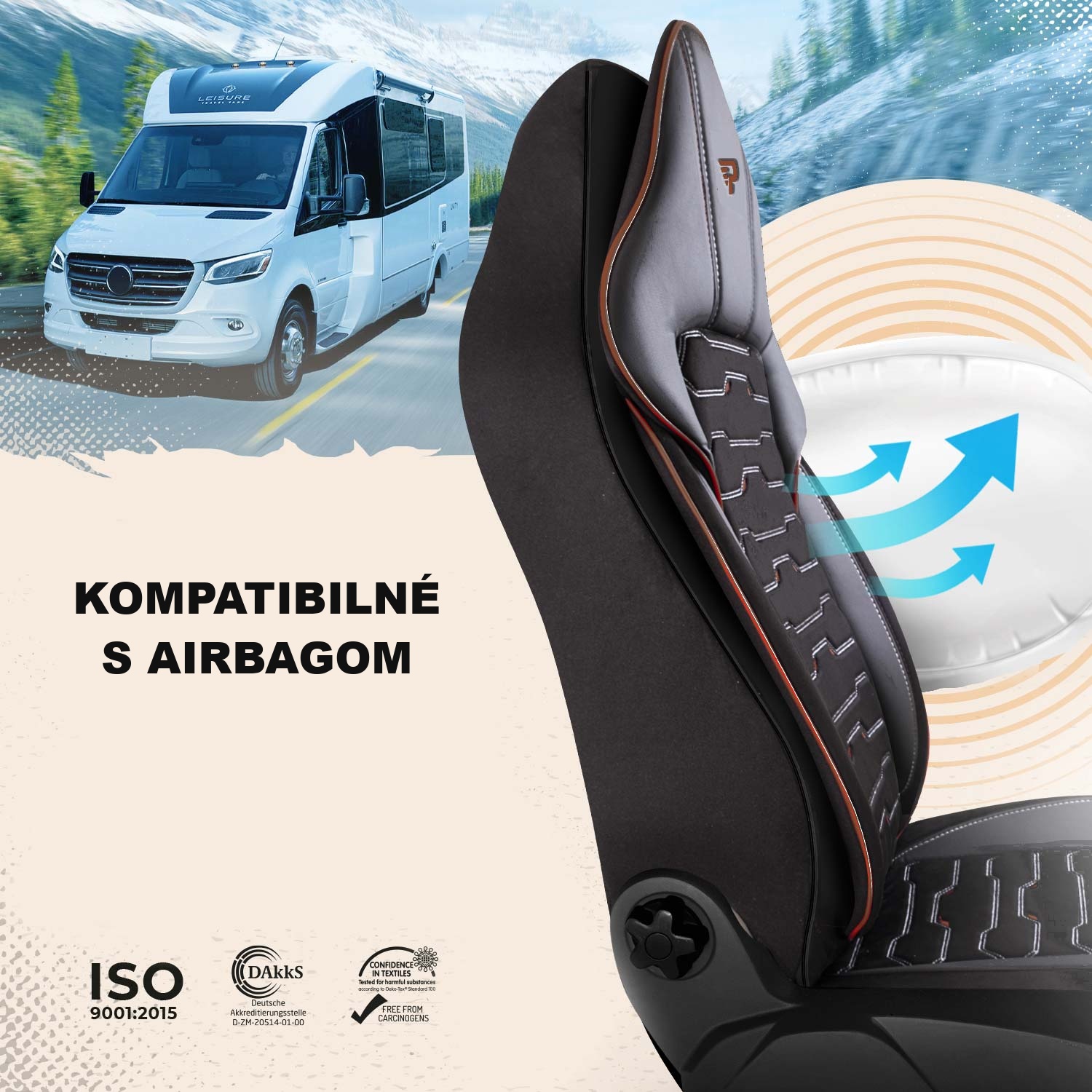 Autopoťahy Beirut kompatibilné so sedadlami s bočnými airbagmi