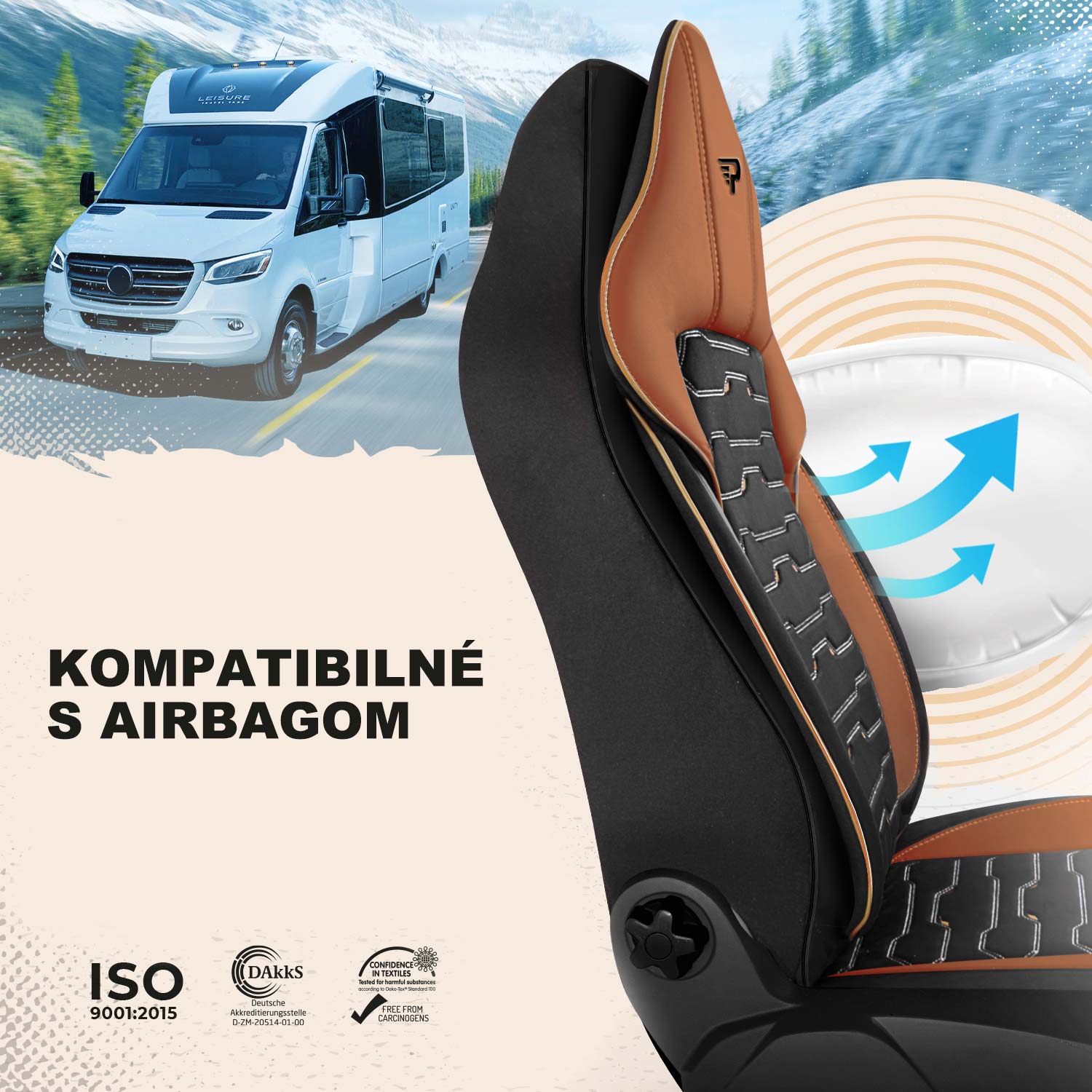 Autopoťahy Beirut kompatibilné so sedadlami s bočnými airbagmi