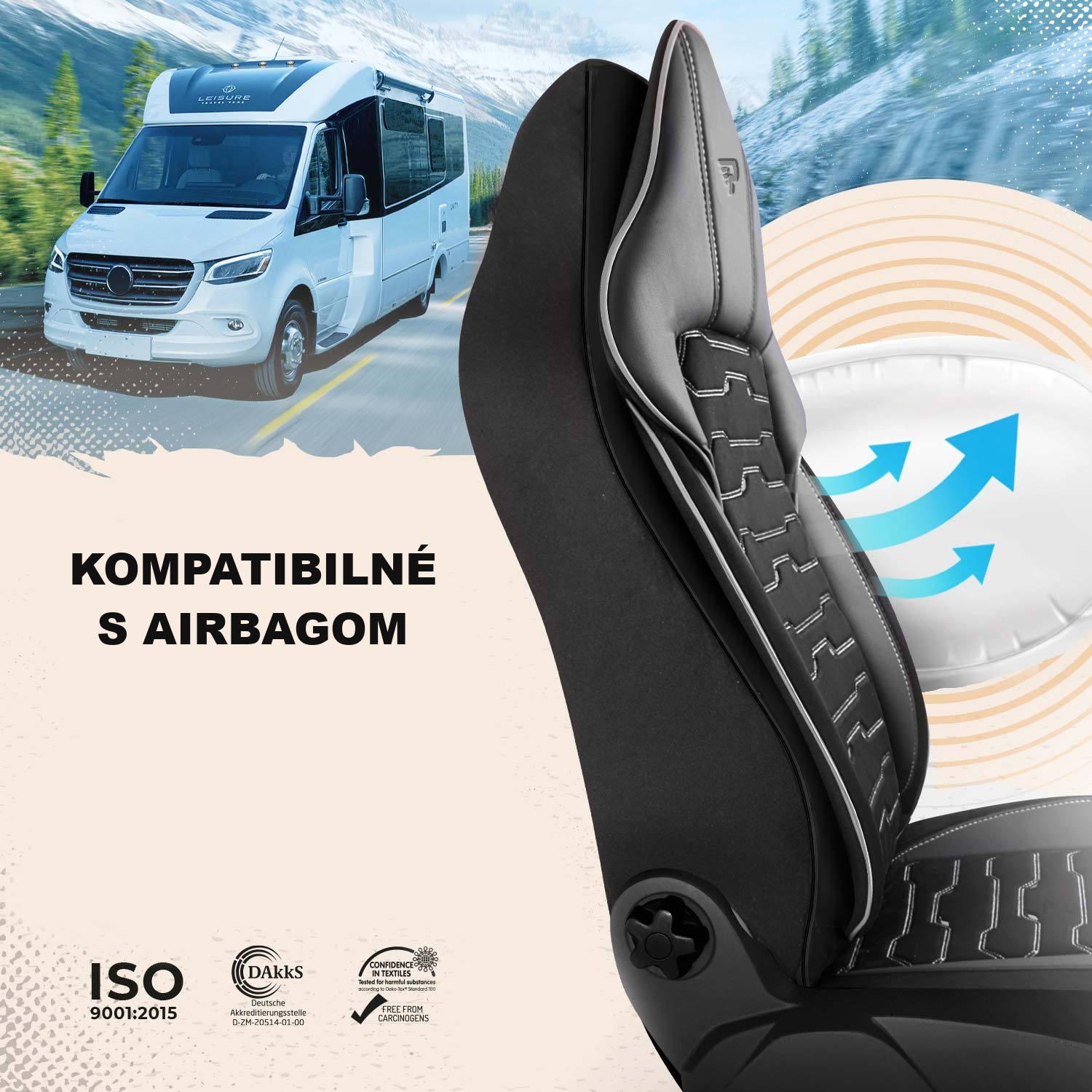 Autopoťahy Beirut kompatibilné so sedadlami s bočnými airbagmi