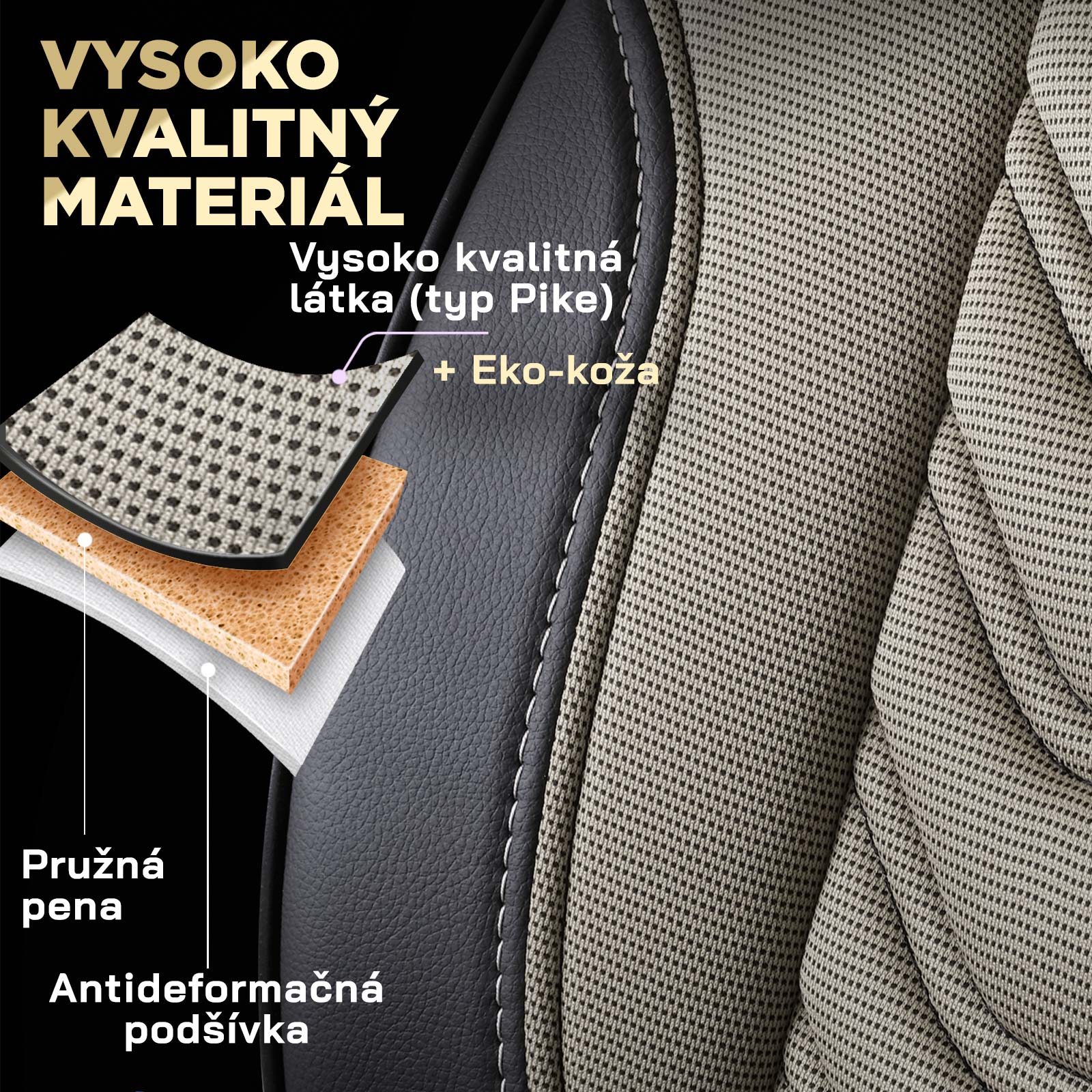 Detail materiálu poťahov FLORIDA VAN – piké látka a eko-koža