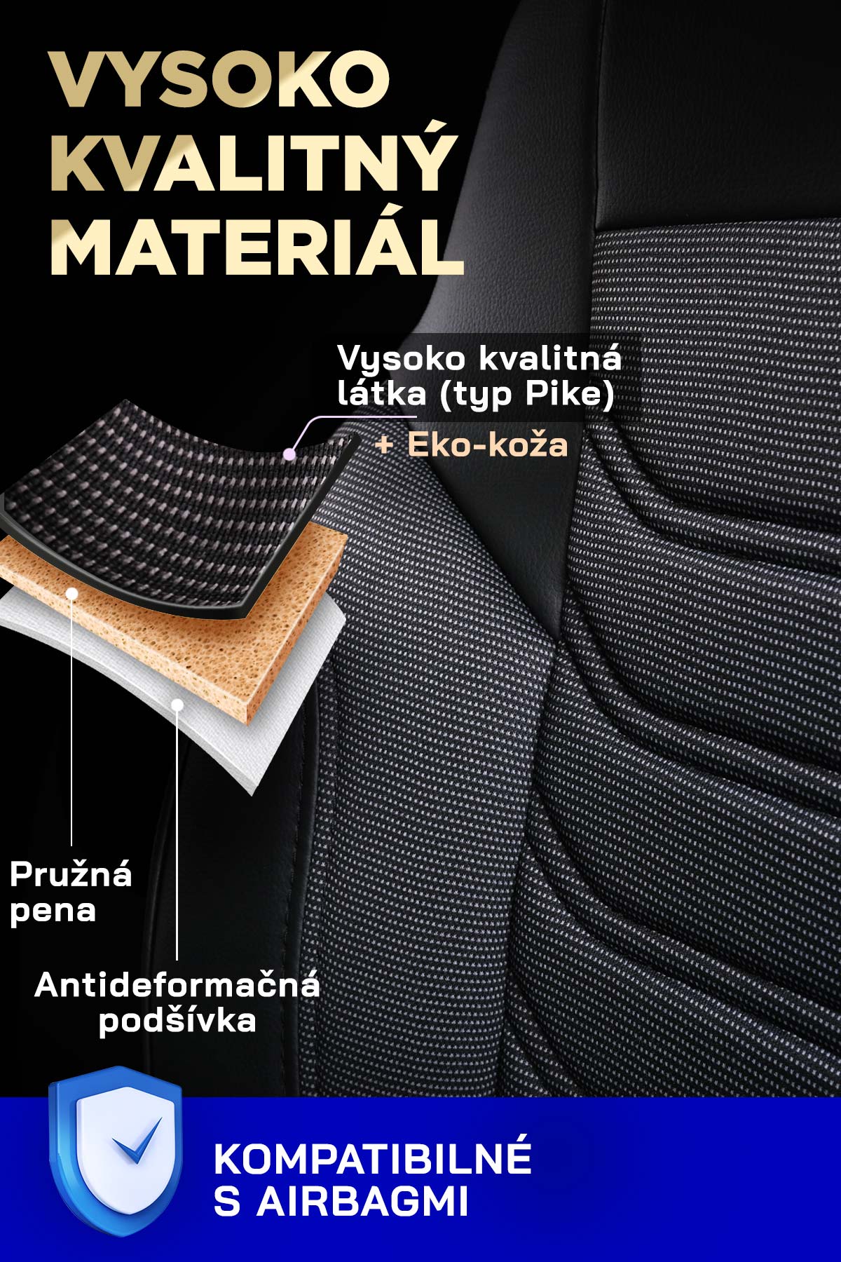 Detail materiálu poťahov FLORIDA VAN – piké látka a eko-koža